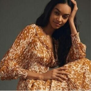 The Odetta Ruffled V Neck By Anthropologie Ladies Dress Size Large